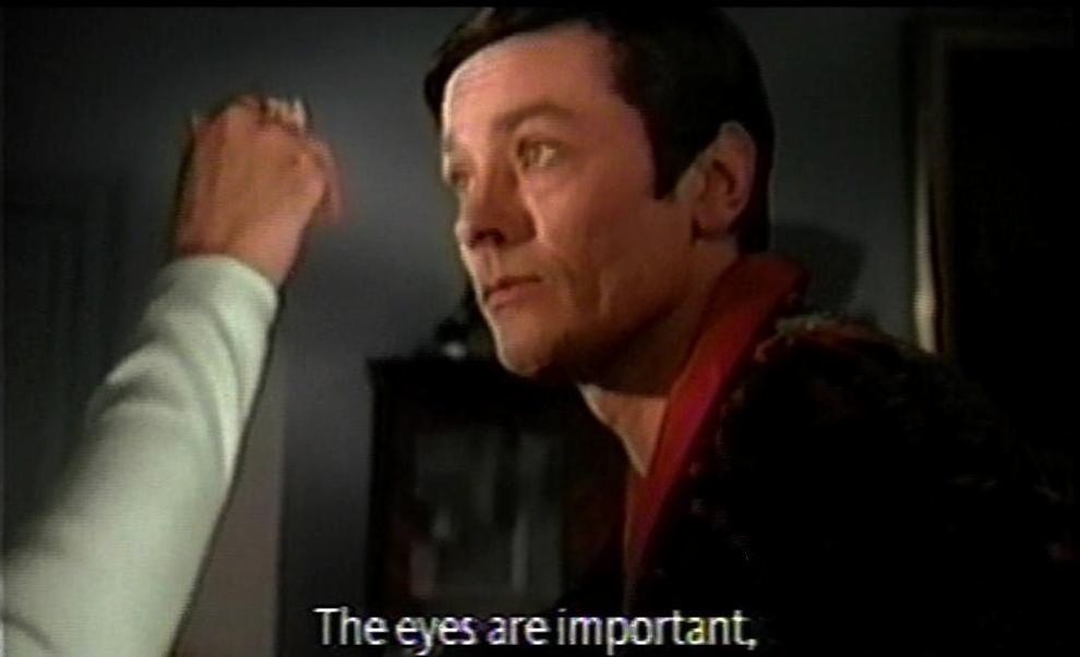Figure 12: Florence (Jeanne Moreau) lights a match to illuminate and examine Klein’s (Alain Delon’s) eyes and face.  The images and dialog bare conspicuous similarities to Blade Runner.